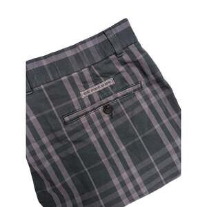 Burberry Golf Men's Plaid Pleated Shorts Gray Black Purple 34